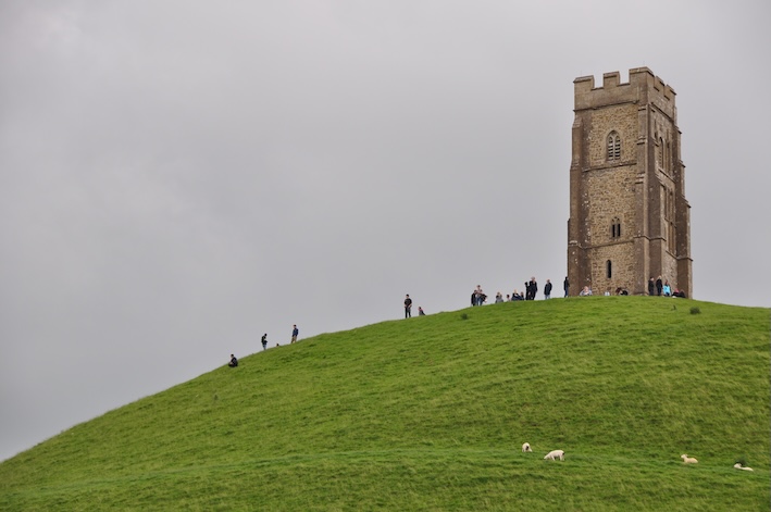 Glastonbury Tor ruined tower atop the hill, Somerset