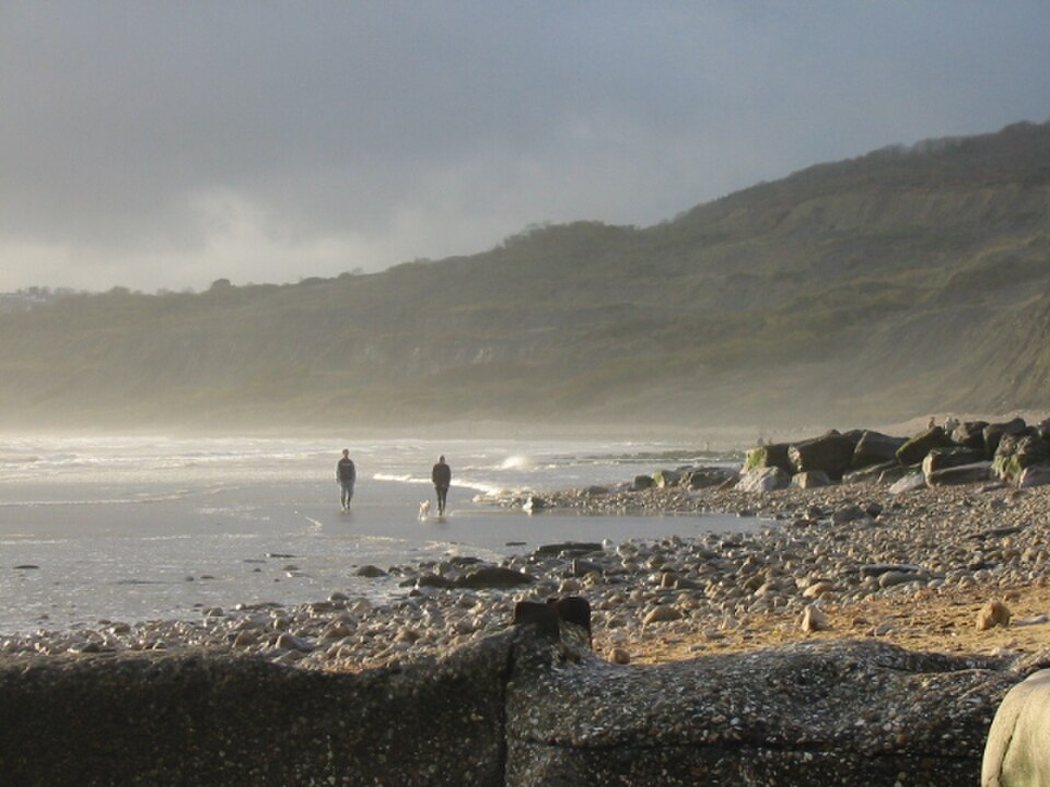 Charmouth beach on the Jurassic Coast, Dorset — prime fossil hunting location