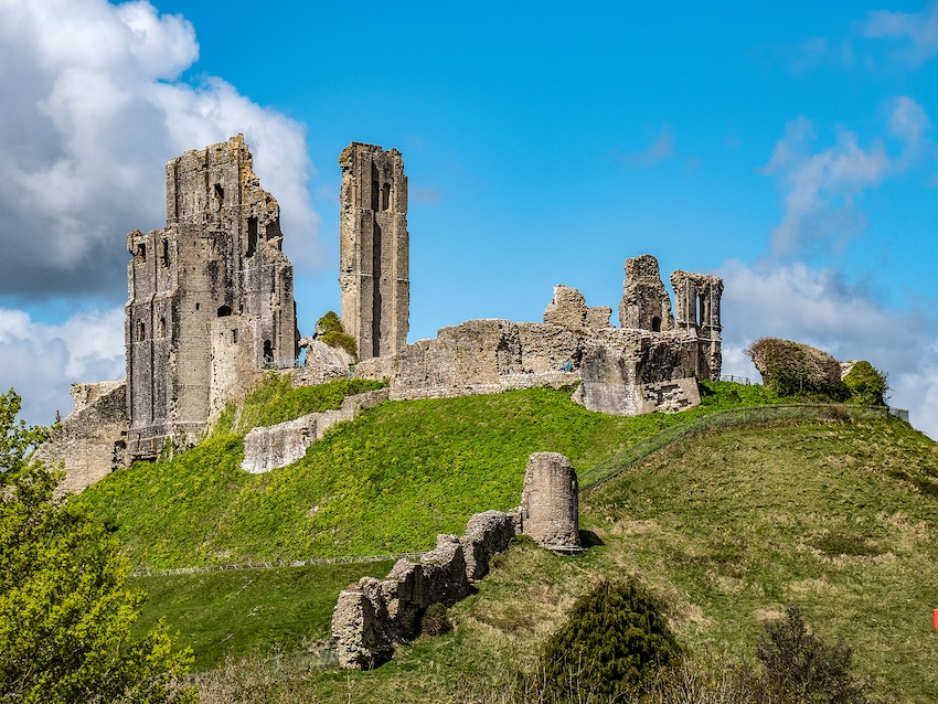 Corfe Castle ruins viewed from Corfe station, Dorset
